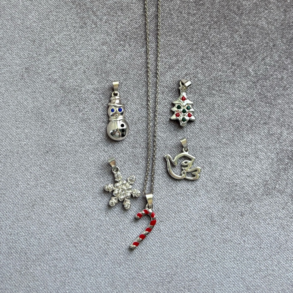 Festive Sterling Silver Charm Necklace with Red, Green and Blue Accents